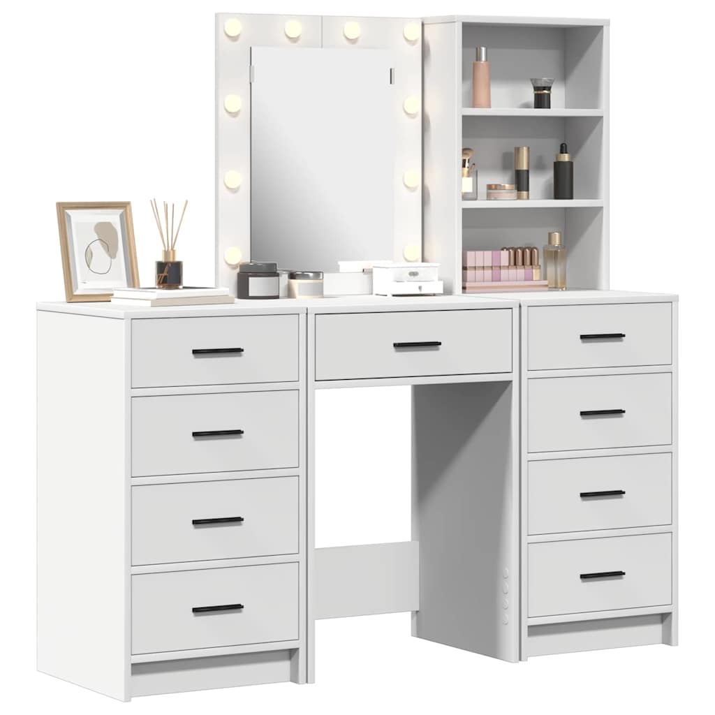 Mesa de tocador con cajón 3 pcs Blanco Madera contrachapada
