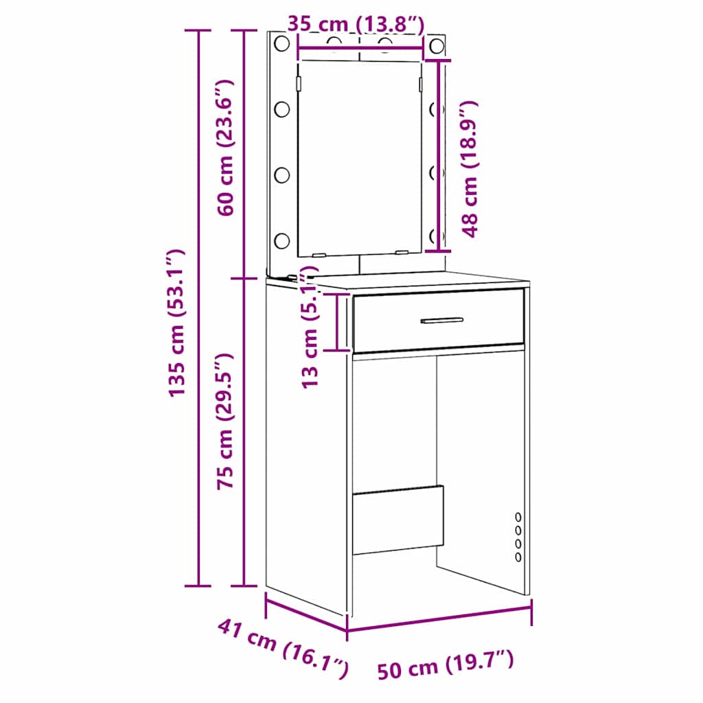 Mesa de tocador con cajón 3 pcs Blanco Madera contrachapada