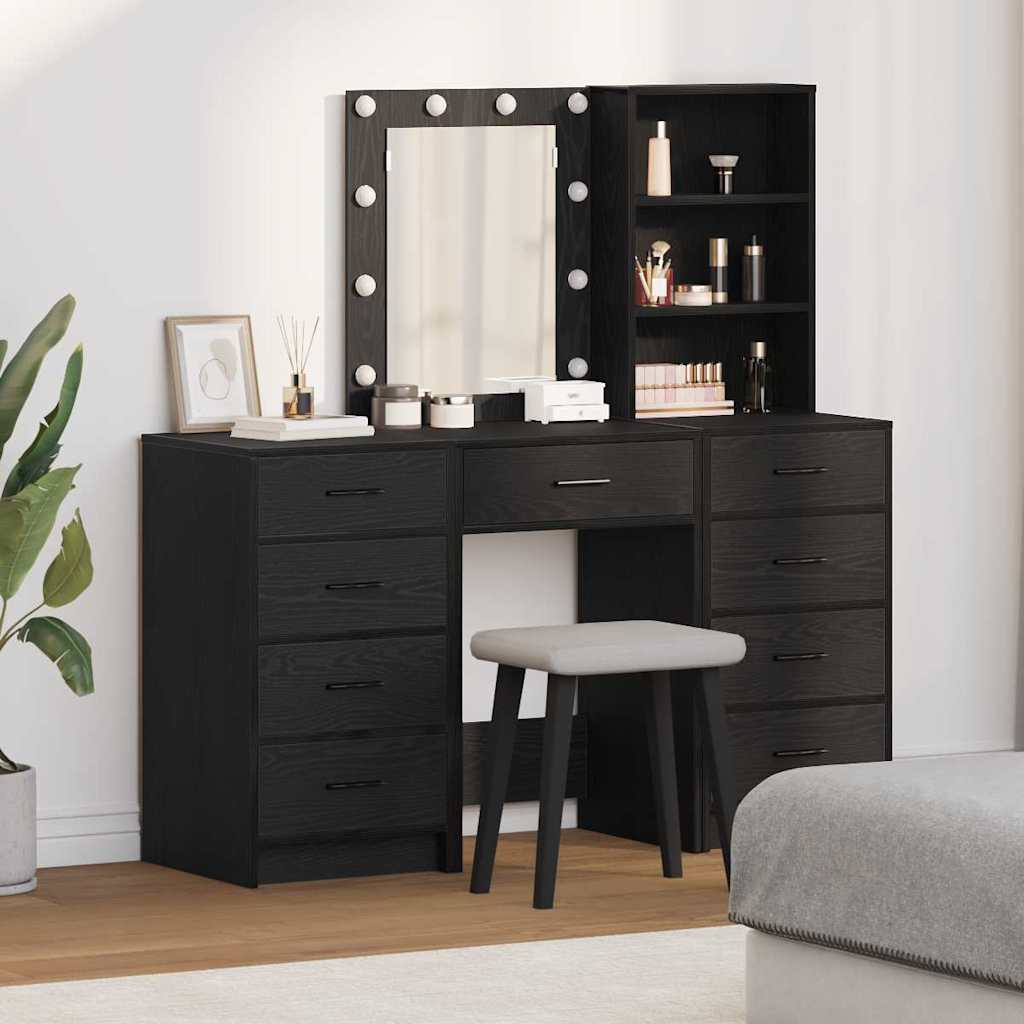Mesa de tocador con cajón 3 pcs Blanco Madera contrachapada