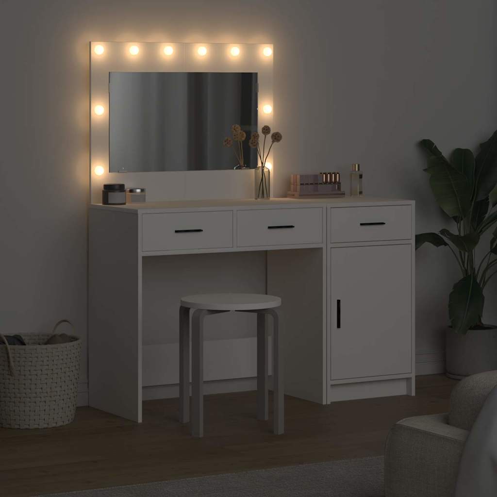 Mesa de tocador con cajón 2 pcs Blanco Madera contrachapada