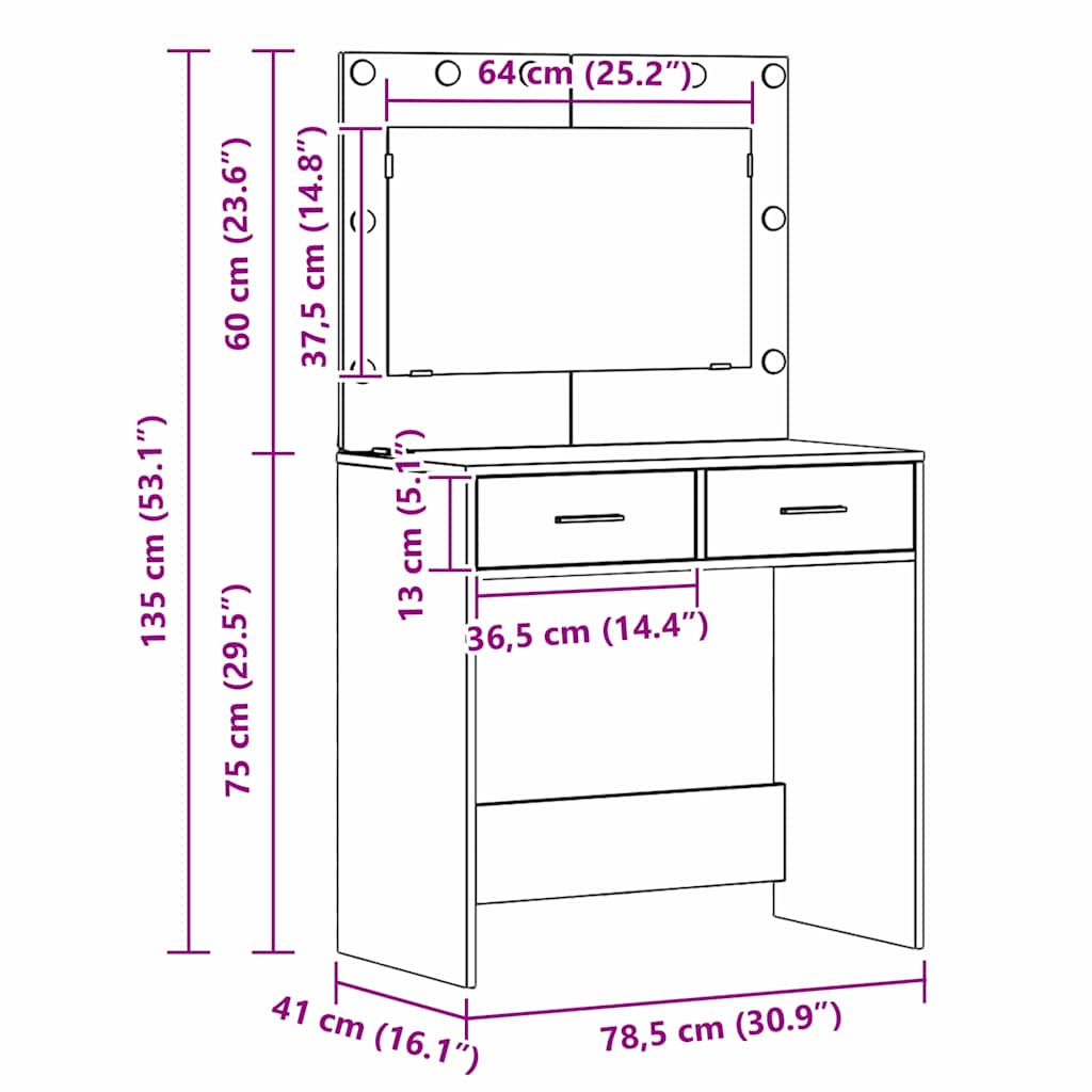 Mesa de tocador con cajón 2 pcs Blanco Madera contrachapada
