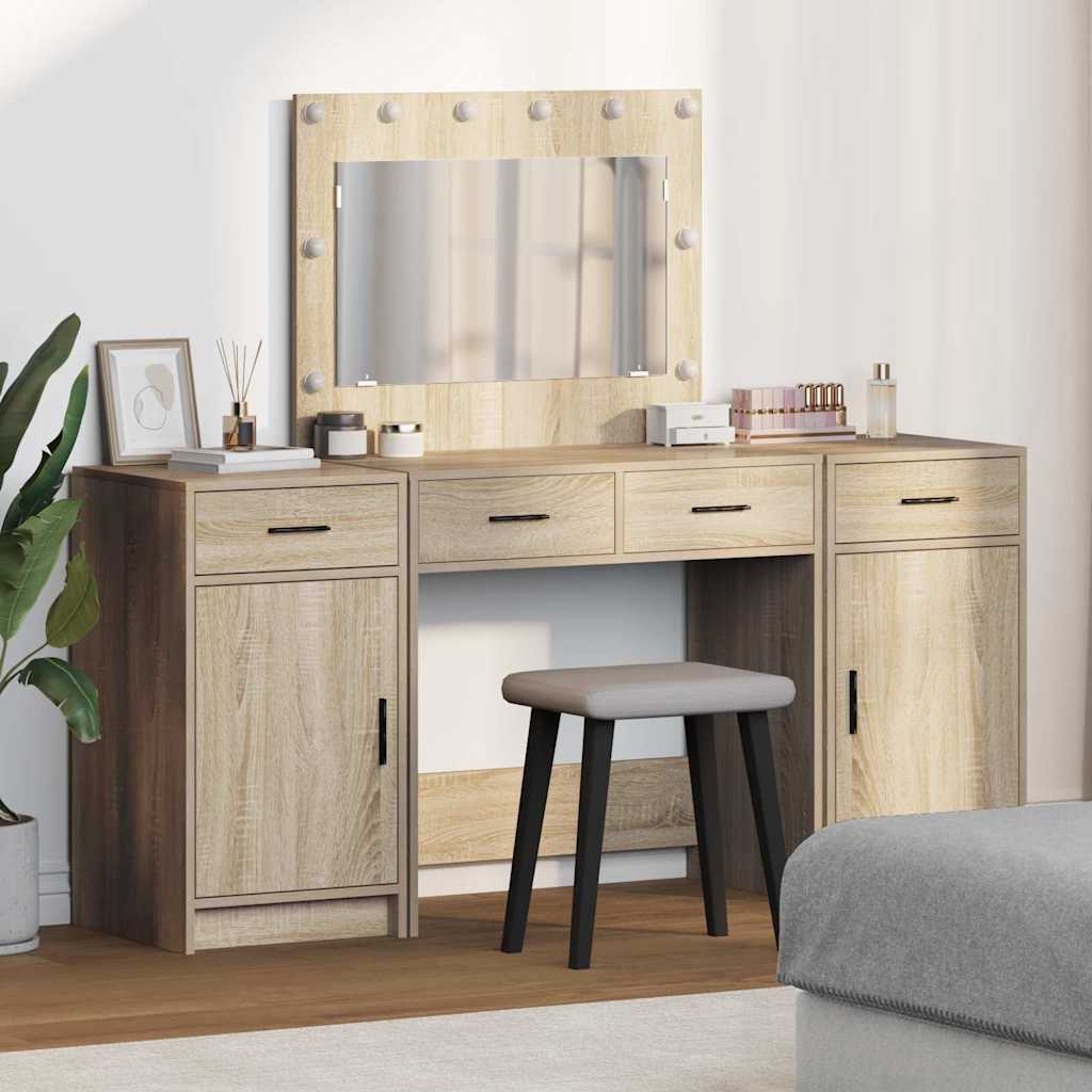 Dressing Table with Drawer 3 pcs Grey Engineered Wood