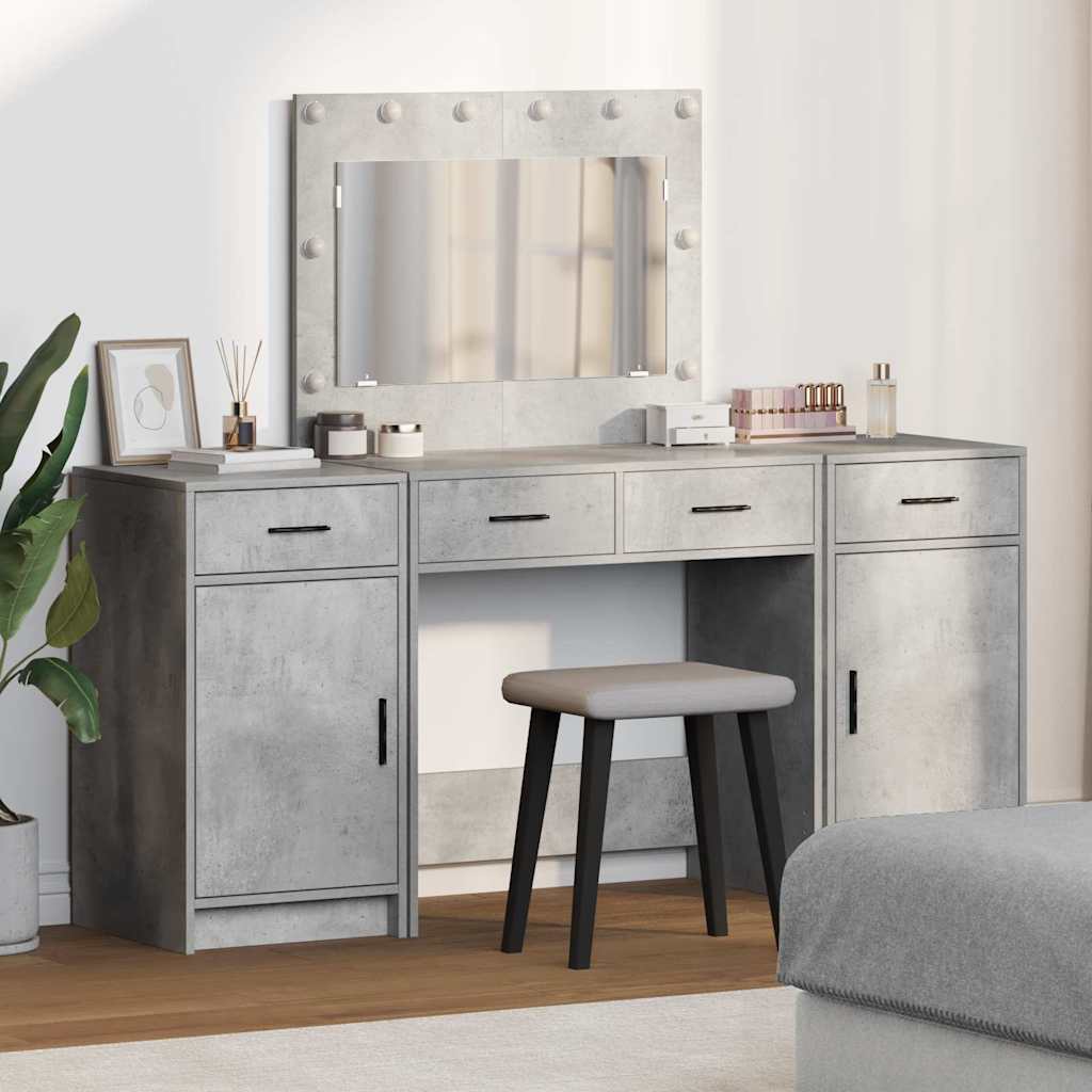 Mesa Tocador con cajón 3 pcs Gris Madera de ingeniería