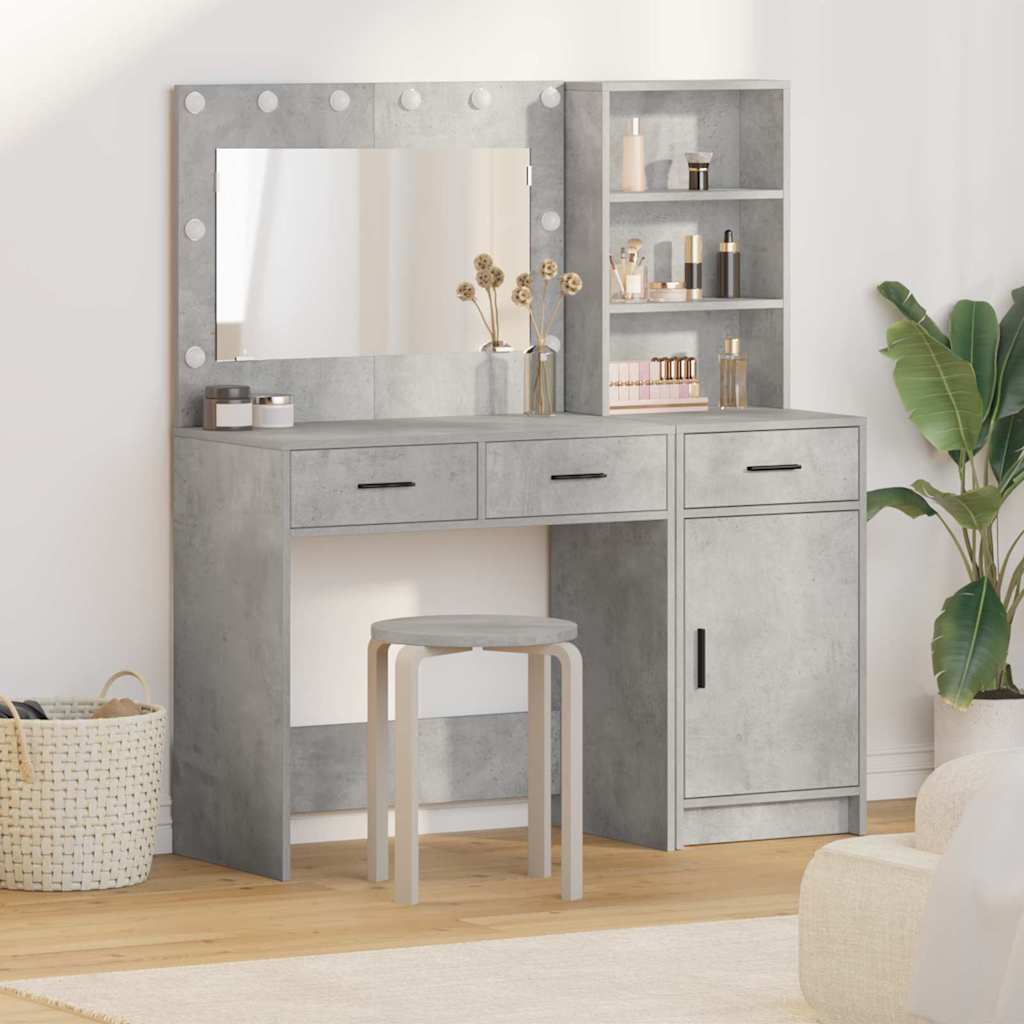 Mesa Tocador con cajón 2 pcs Gris Madera de ingeniería