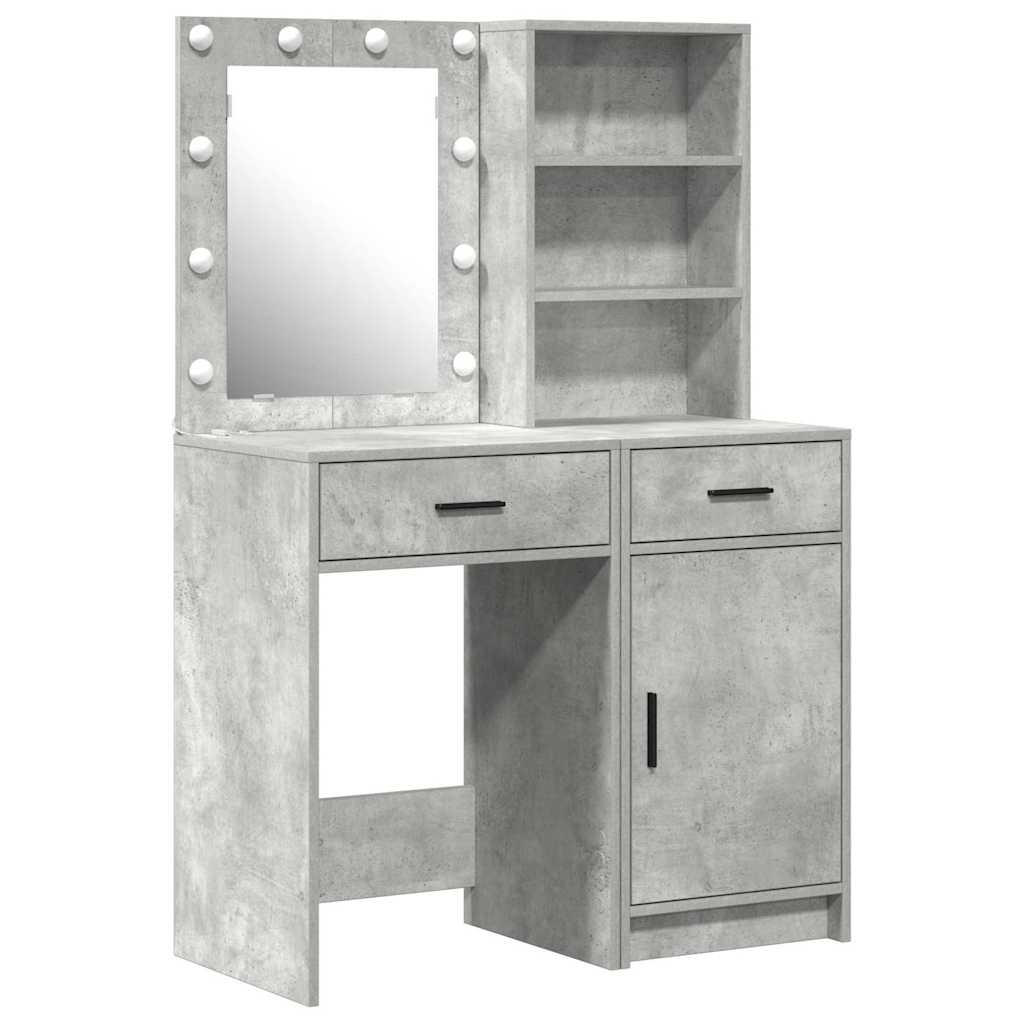 Conjunto de mesa de vestidor con LED 2 pcs Gris Concreto