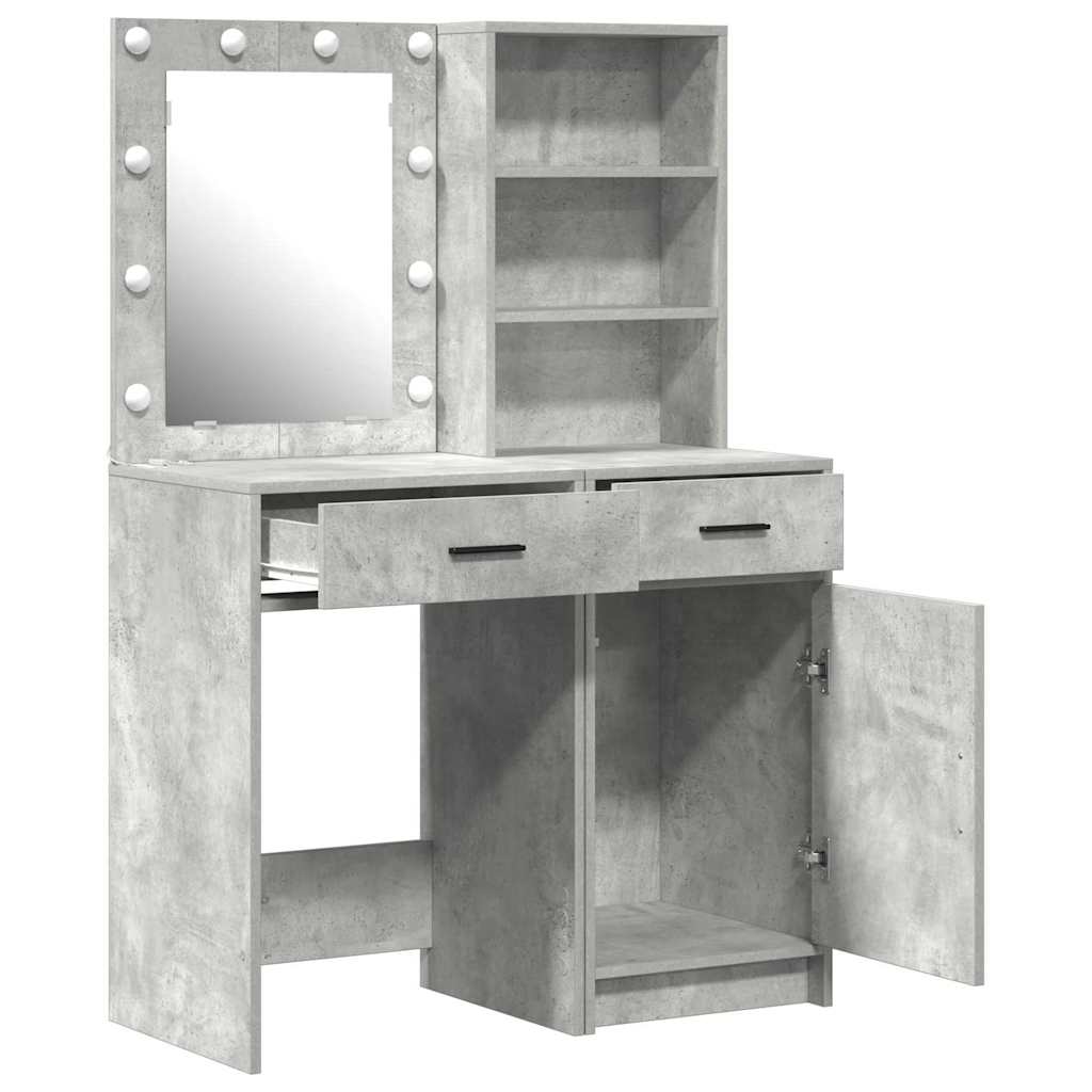 Conjunto de mesa de vestidor con LED 2 pcs Gris Concreto