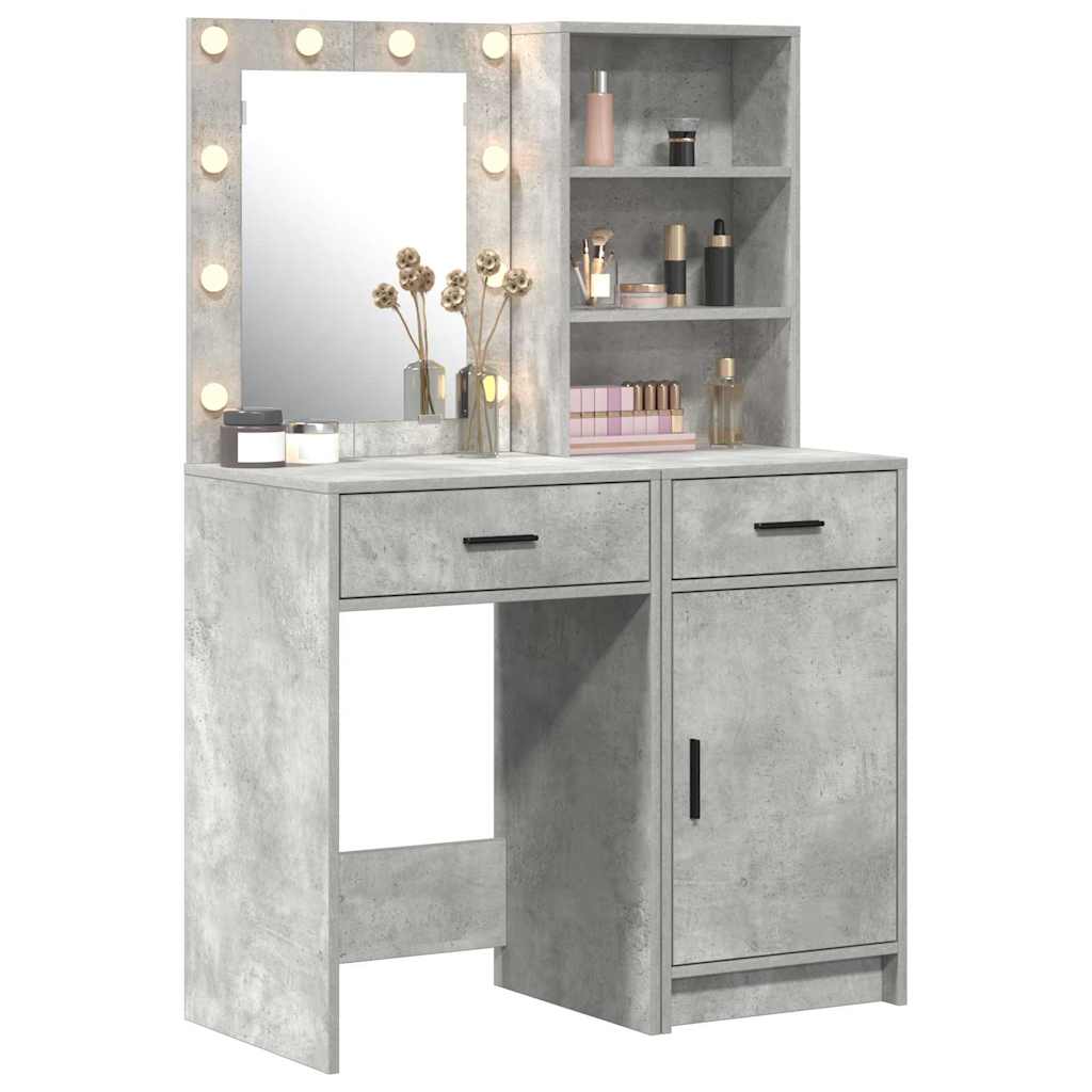 Conjunto de mesa de vestidor con LED 2 pcs Gris Concreto