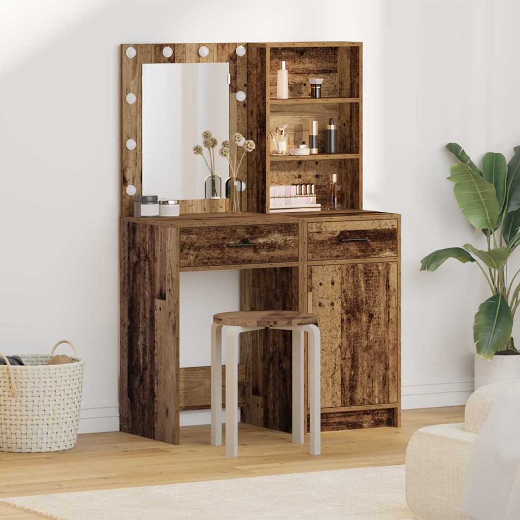Dressing Table Set with LED 2 pcs Concrete Grey