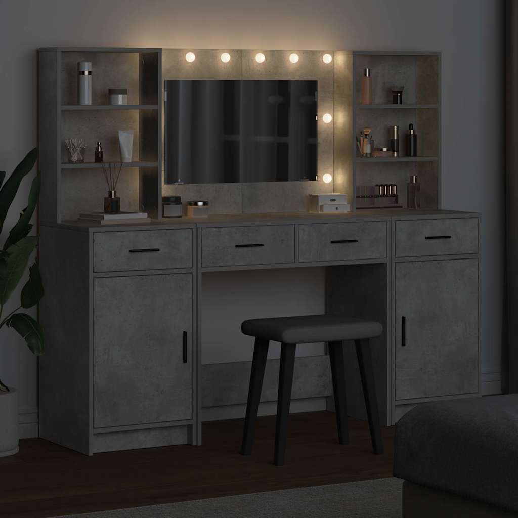 Conjunto de mesa de vestidor con LED 3 pcs Gris Concreto