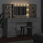 Conjunto de mesa de vestidor con LED 3 pcs Gris Concreto