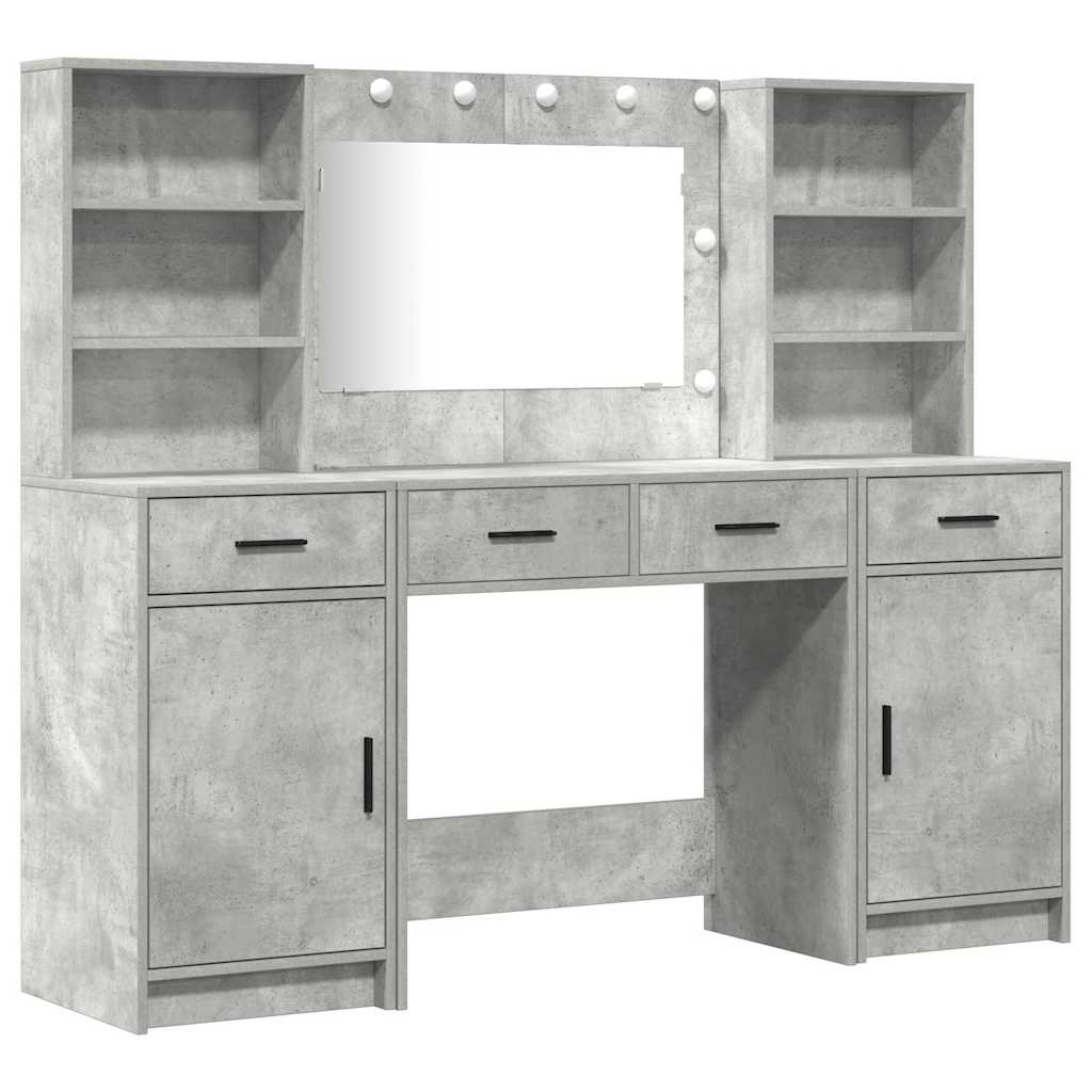 Conjunto de mesa de vestidor con LED 3 pcs Gris Concreto