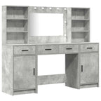 Conjunto de mesa de vestidor con LED 3 pcs Gris Concreto