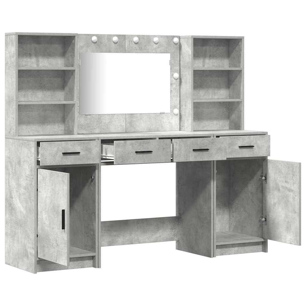 Conjunto de mesa de vestidor con LED 3 pcs Gris Concreto