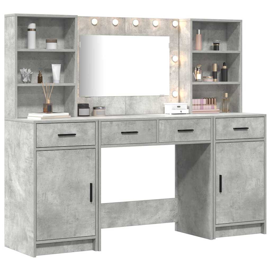 Conjunto de mesa de vestidor con LED 3 pcs Gris Concreto