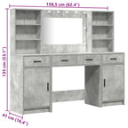 Conjunto de mesa de vestidor con LED 3 pcs Gris Concreto
