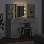 Conjunto de mesa de vestidor con LED 3 pcs Gris Concreto