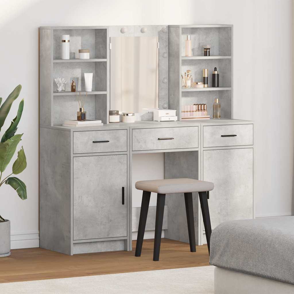 Conjunto de mesa de vestidor con LED 3 pcs Gris Concreto
