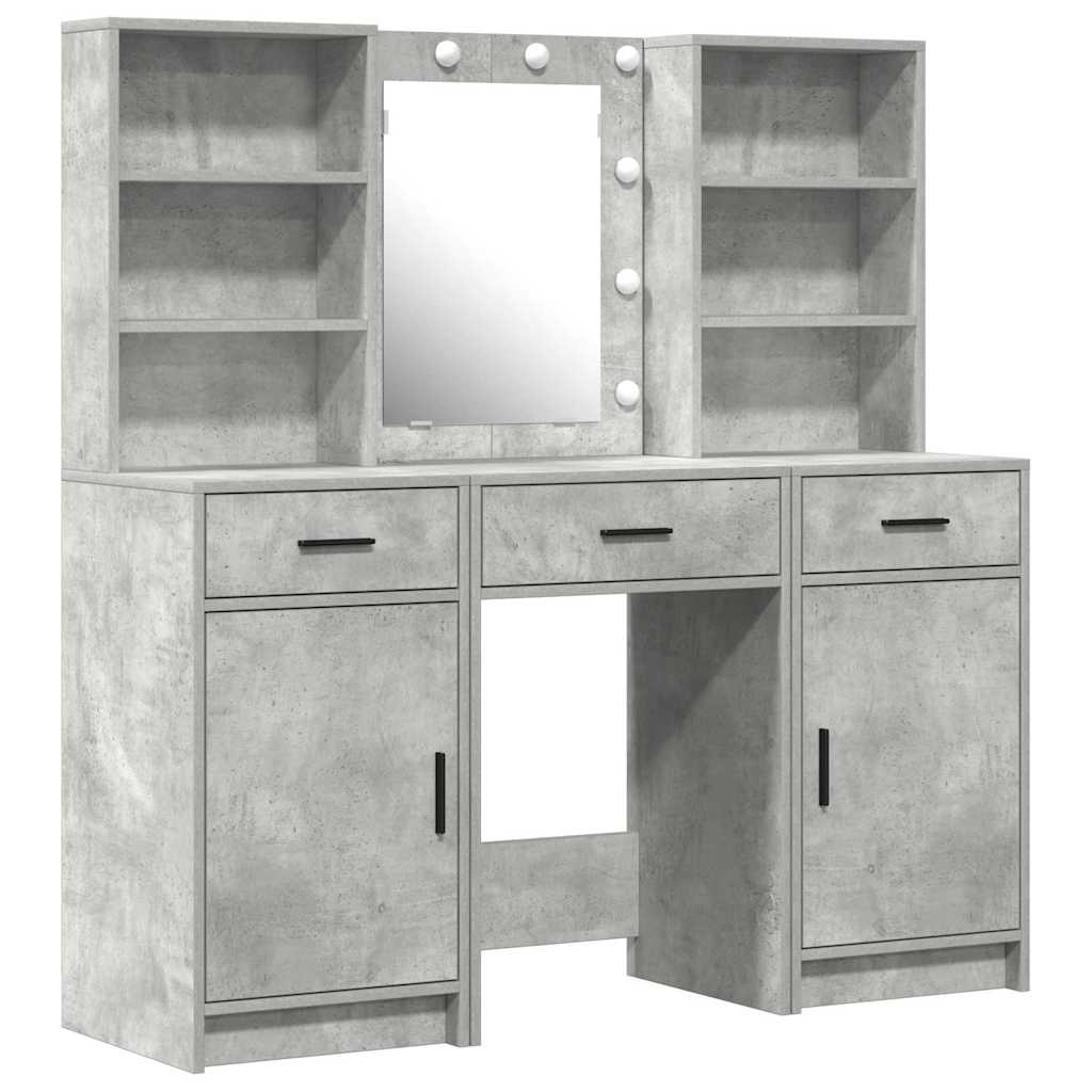 Conjunto de mesa de vestidor con LED 3 pcs Gris Concreto