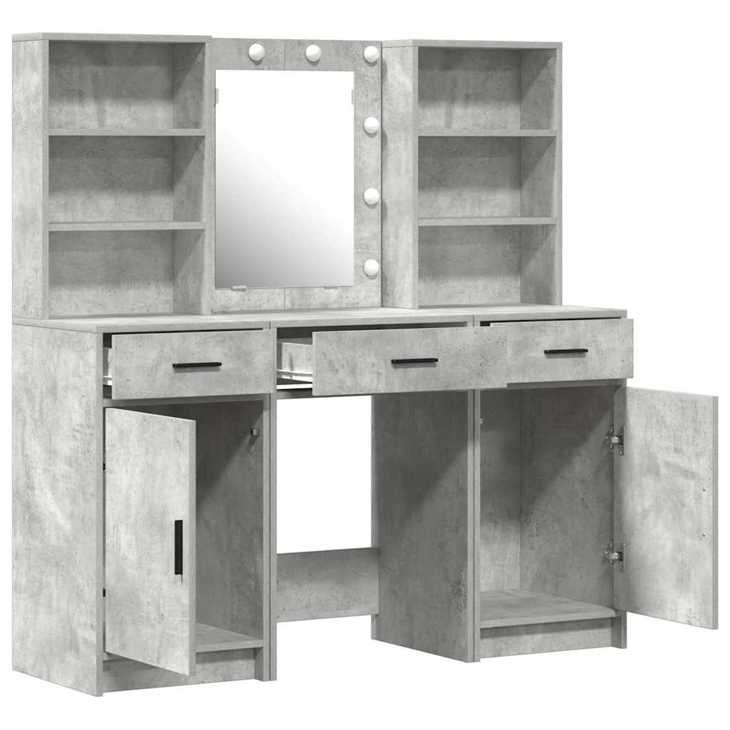 Conjunto de mesa de vestidor con LED 3 pcs Gris Concreto