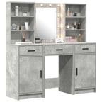 Conjunto de mesa de vestidor con LED 3 pcs Gris Concreto