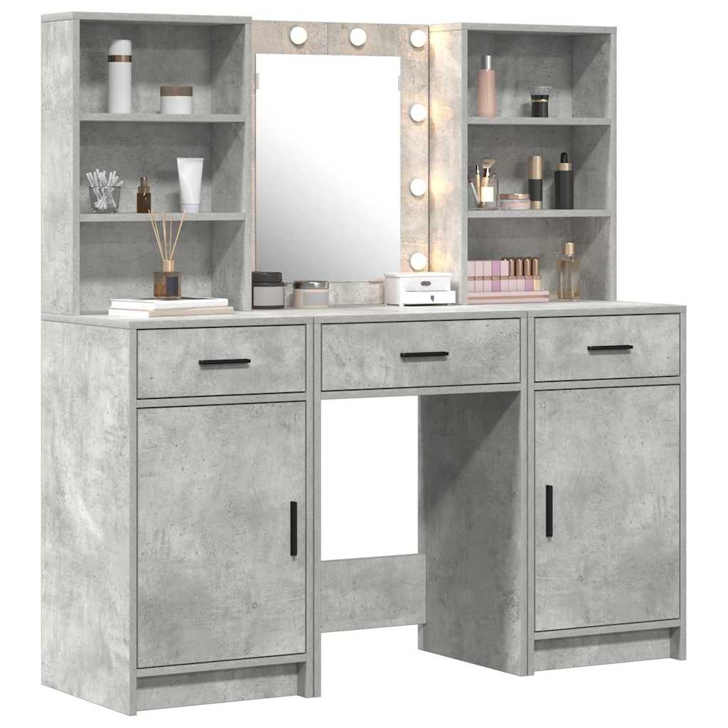 Conjunto de mesa de vestidor con LED 3 pcs Gris Concreto