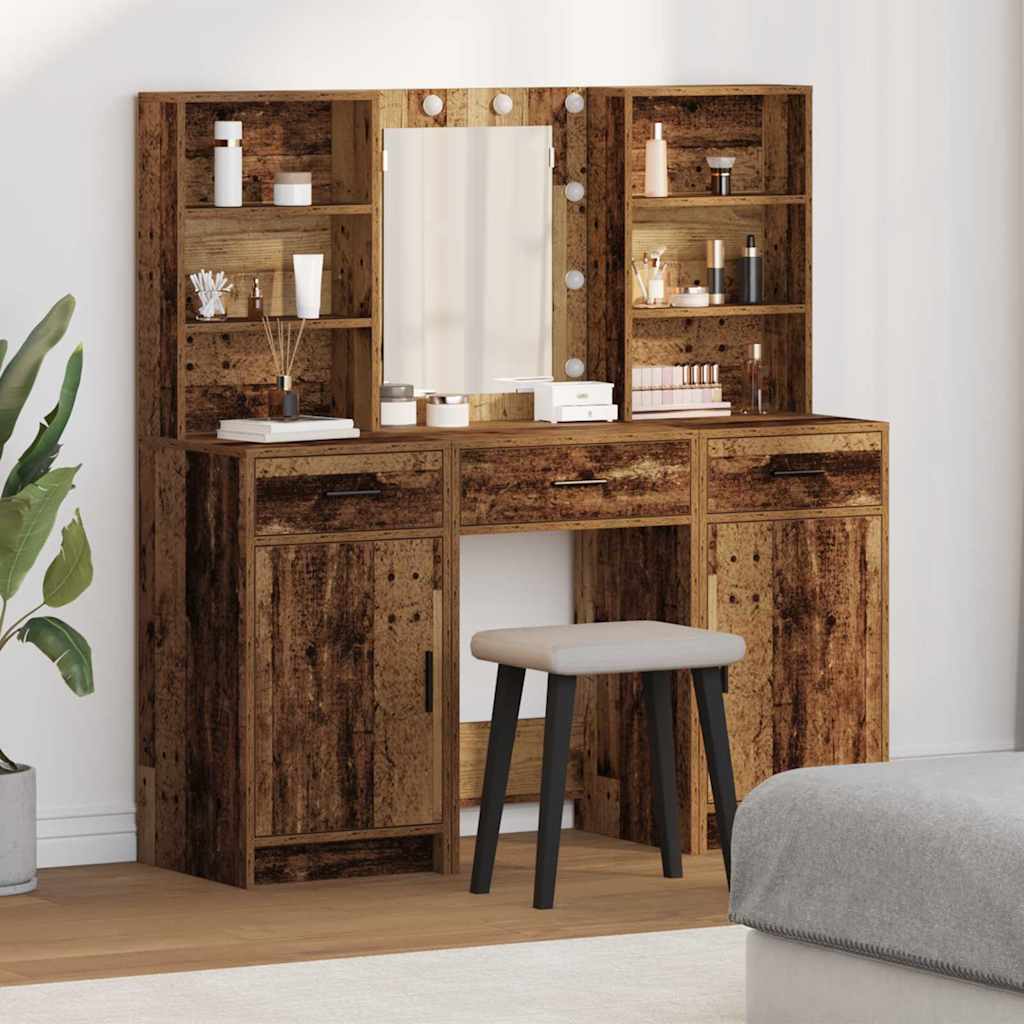 Concrete Gray 3-Piece LED Dressing Table Set