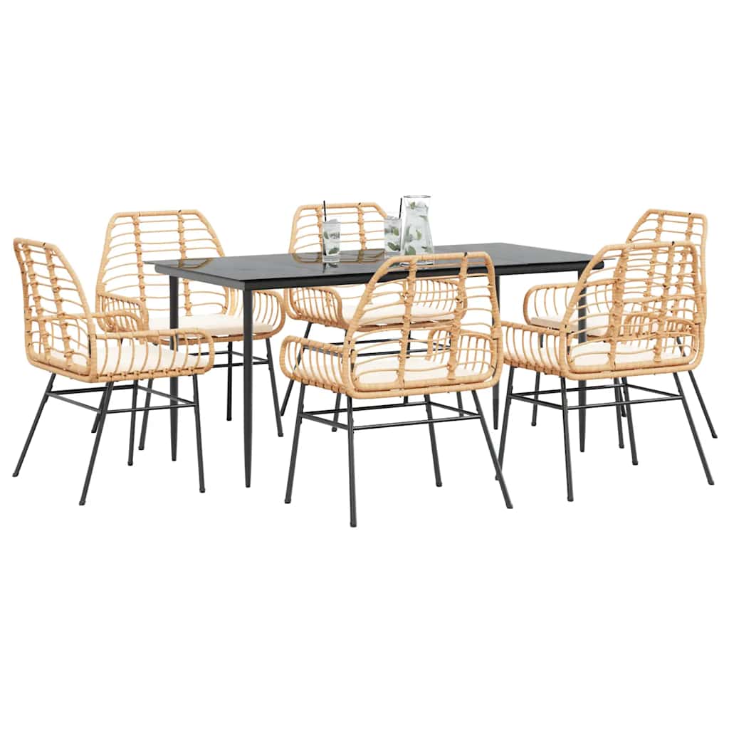Juego de comedor de jardín 7 piezas ratán sintético negro