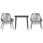 Juego comedor jardín 3 pzas cojines ratán sintético vidrio gris