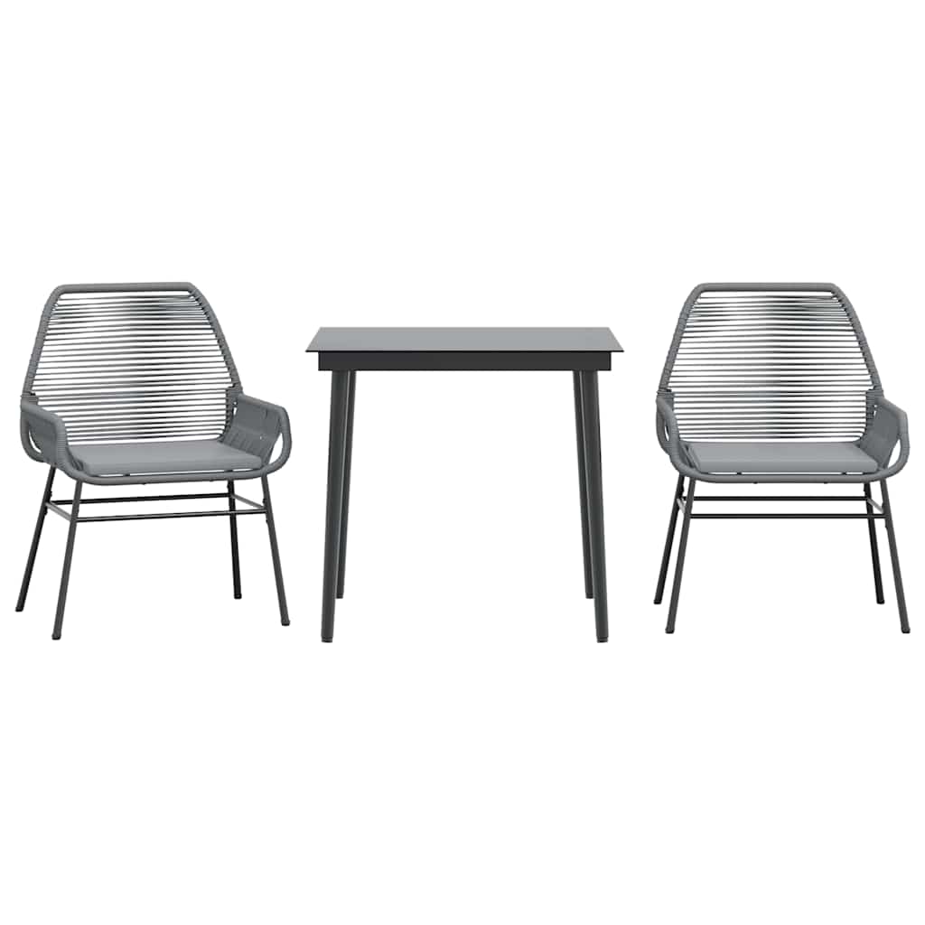 Juego comedor jardín 3 pzas cojines ratán sintético vidrio gris