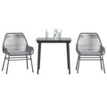 Juego comedor jardín 3 pzas cojines ratán sintético vidrio gris