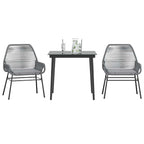 Juego comedor jardín 3 pzas cojines ratán sintético vidrio gris