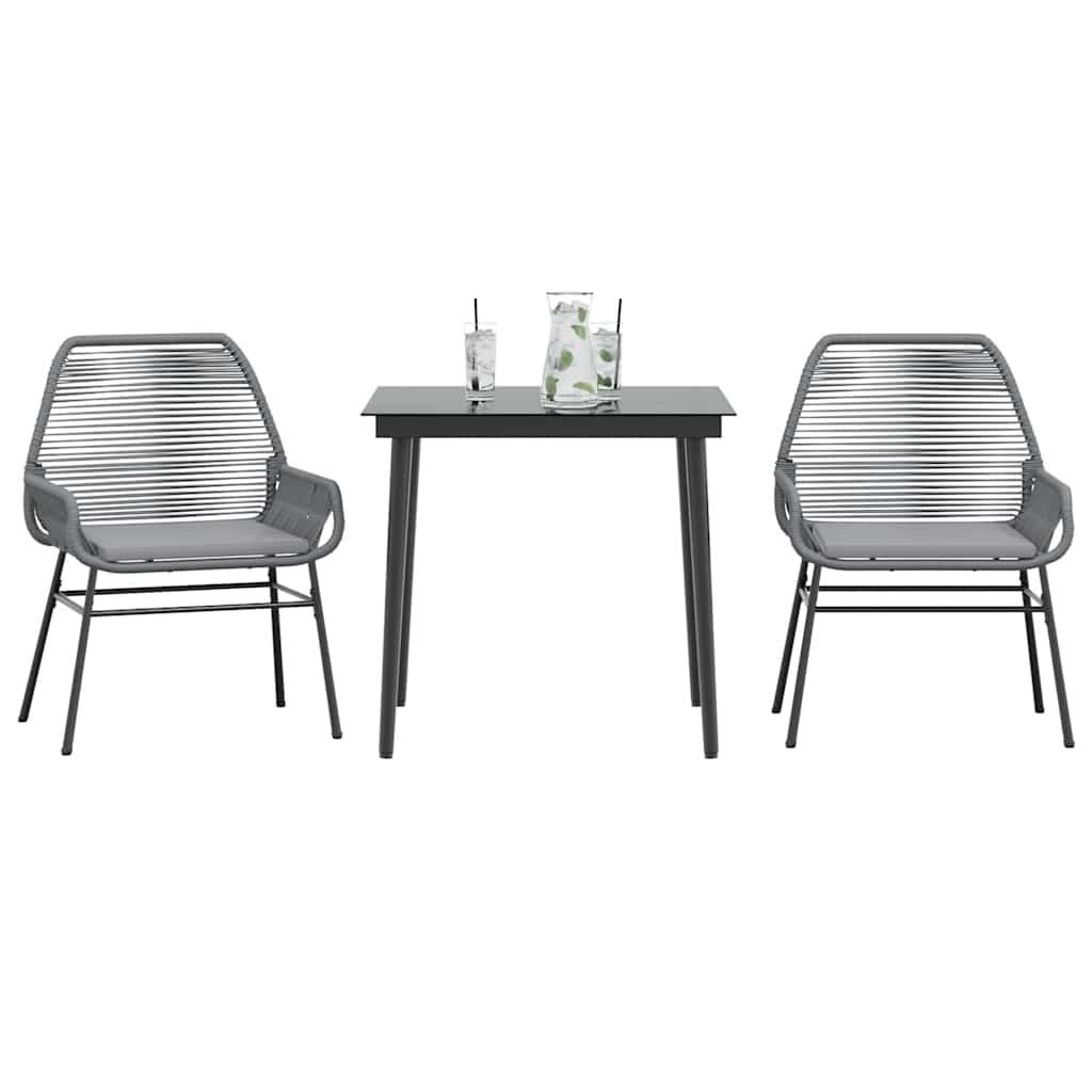 Juego comedor jardín 3 pzas cojines ratán sintético vidrio gris