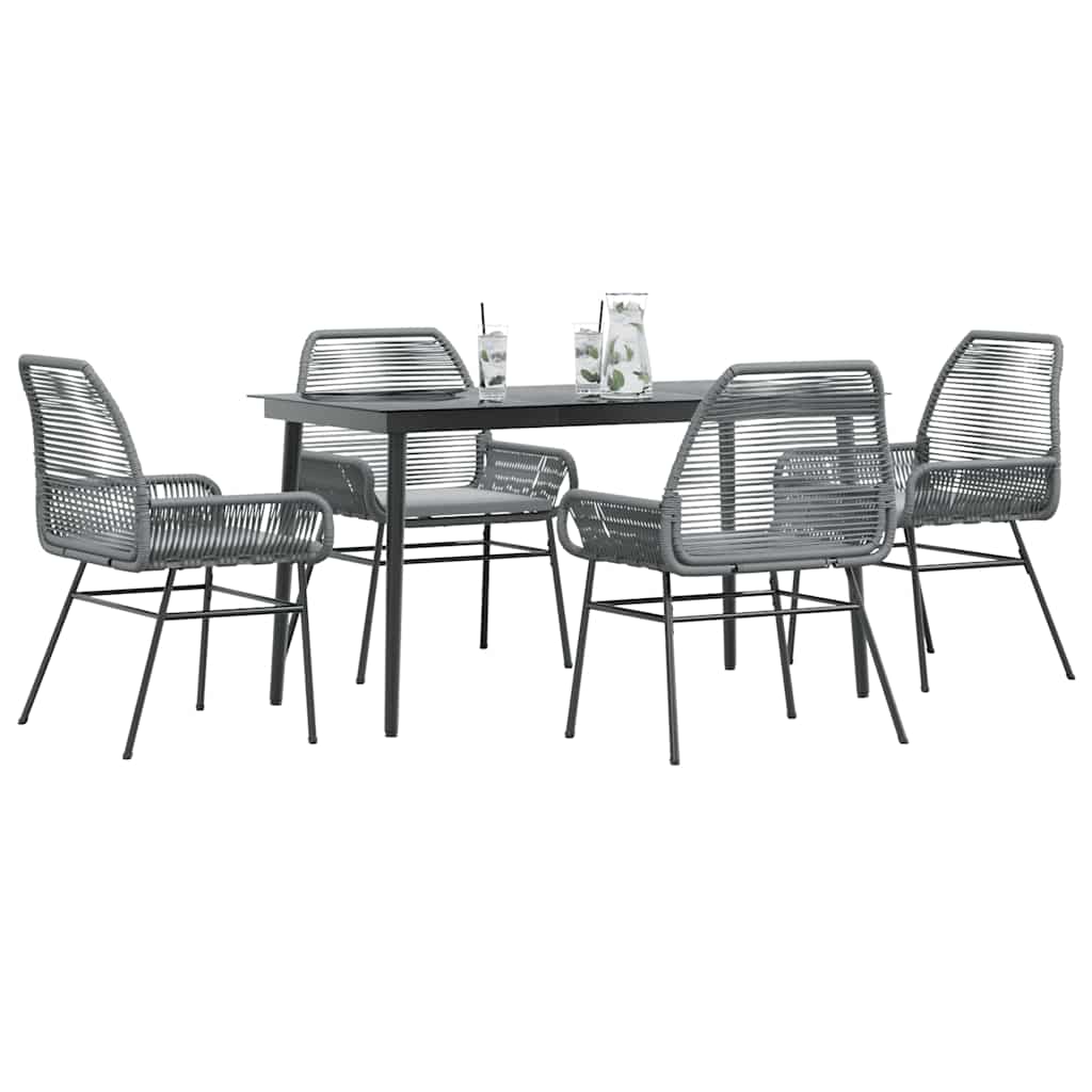 Juego comedor jardín 3 pzas cojines ratán sintético vidrio gris