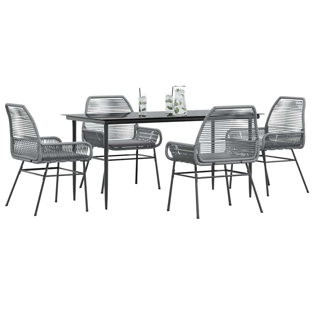 Juego comedor jardín 3 pzas cojines ratán sintético vidrio gris
