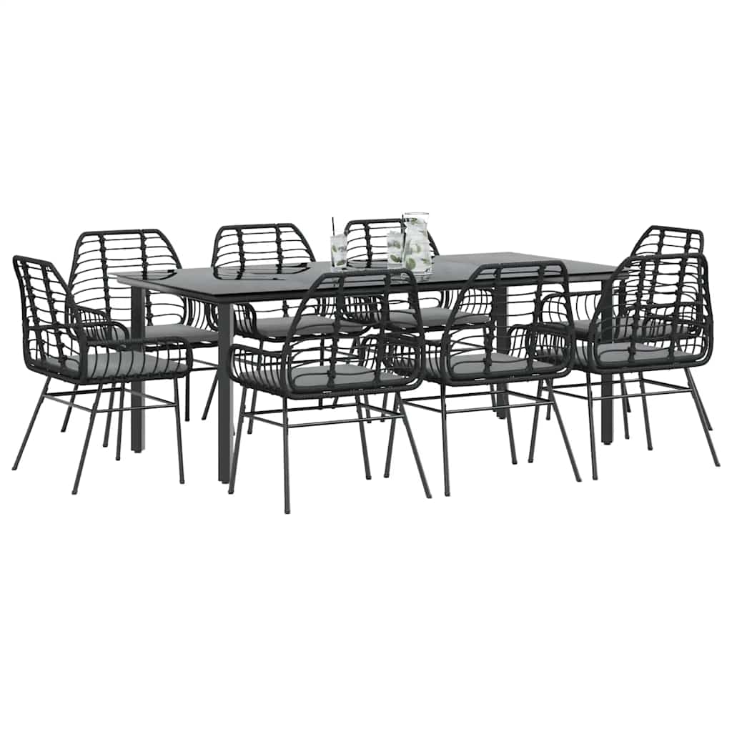 Set de comedor jardín 11 pzas con cojines ratán sintético negro