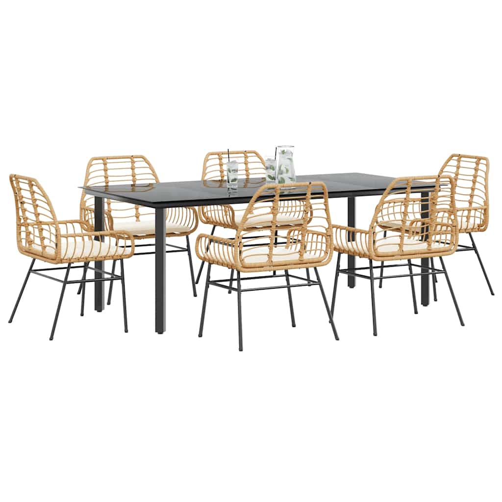 Juego de comedor de jardín 7 piezas ratán sintético negro