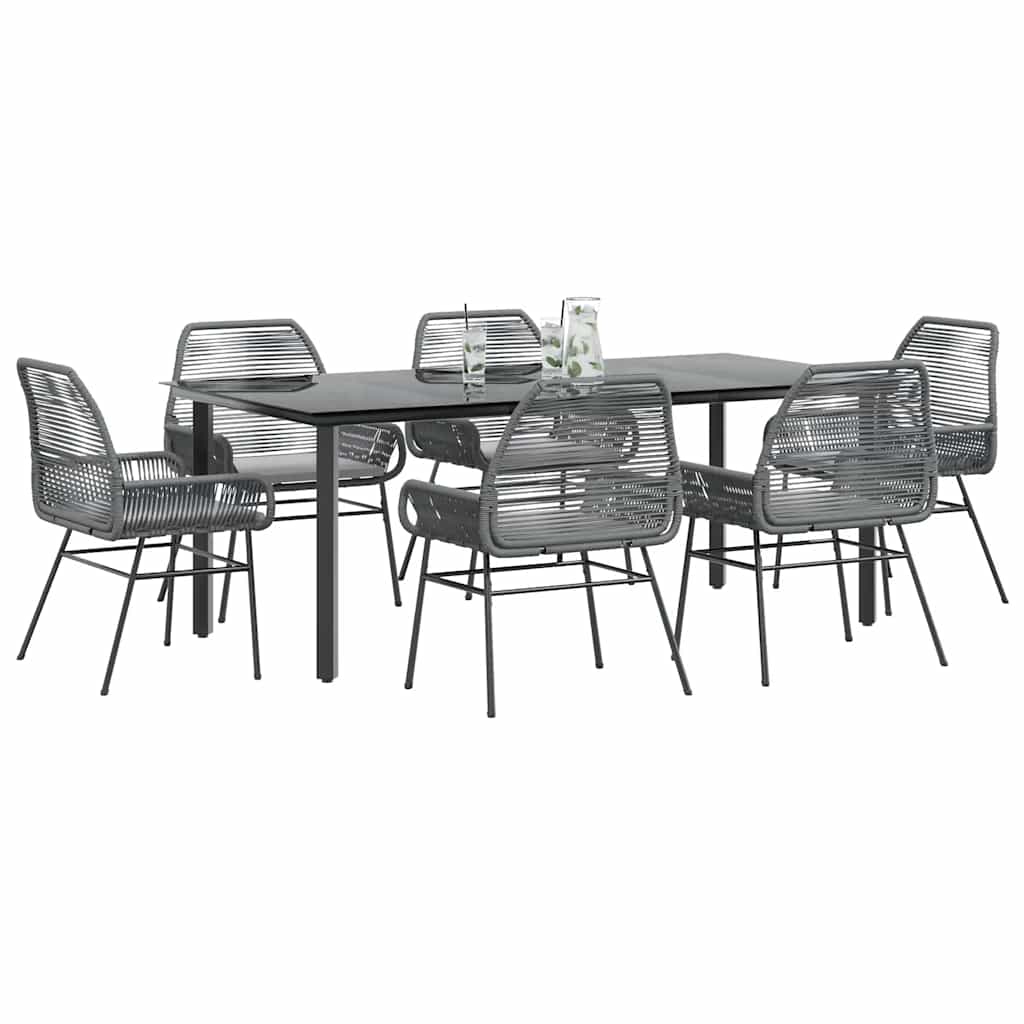 Juego comedor jardín 3 pzas cojines ratán sintético vidrio gris