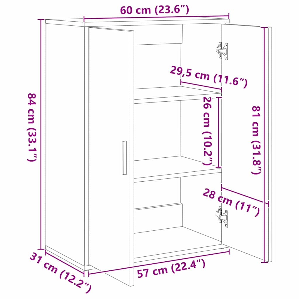 Aparador 2 pcs Roble artesanal 60 x 31 x 84 cm