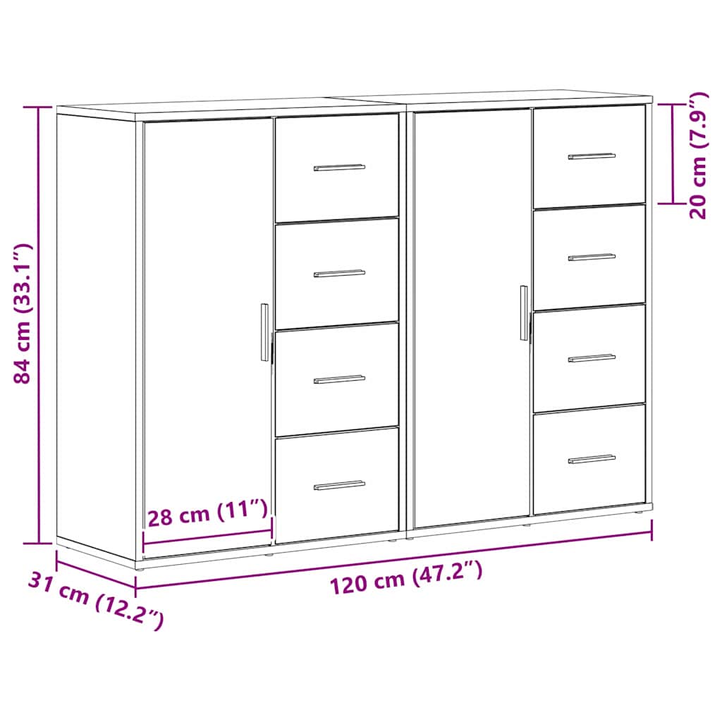 Aparador 2 pcs Roble Negro 60 x 31 x 84 cm Madera de ingeniería
