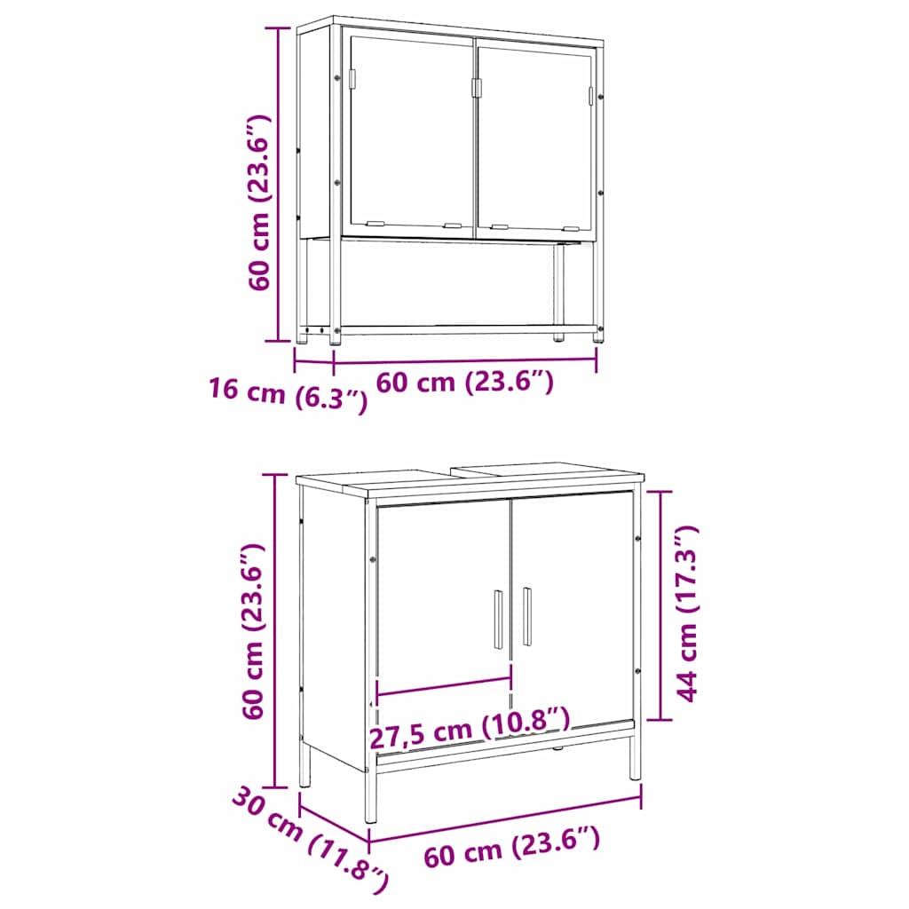 Juego de muebles de baño 2 pcs Marrón Madera contrachapada