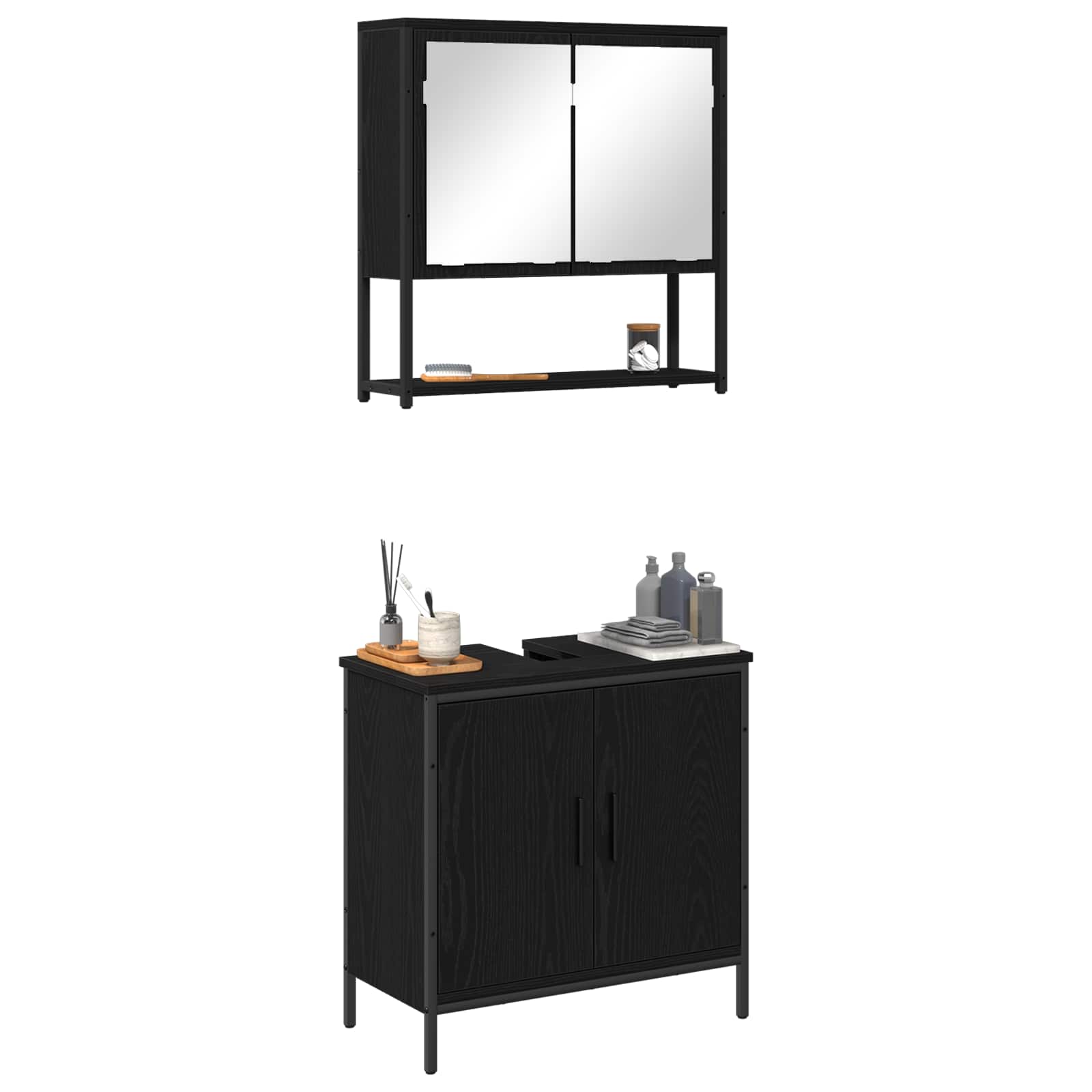 Juego de muebles de baño 2 pcs Negro Madera contrachapada