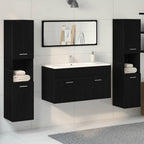 Juego de muebles de baño 4 pcs Roble Negro Madera de ingeniería