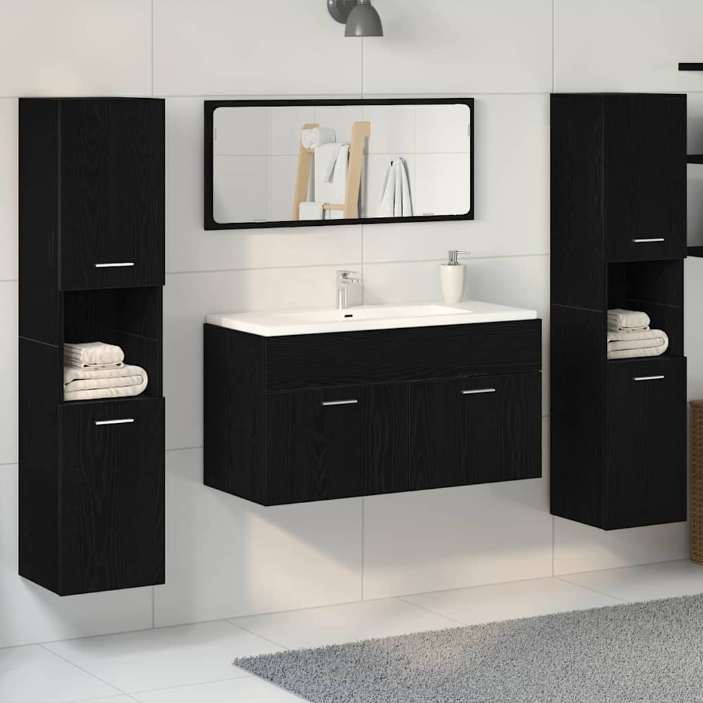 Juego de muebles de baño 4 pcs Roble Negro Madera de ingeniería