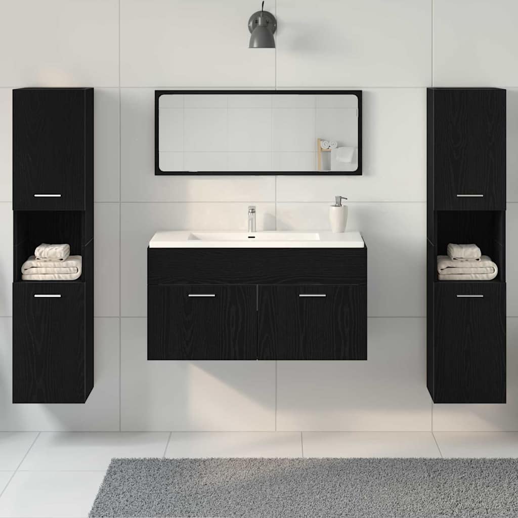 Juego de muebles de baño 4 pcs Roble Negro Madera de ingeniería