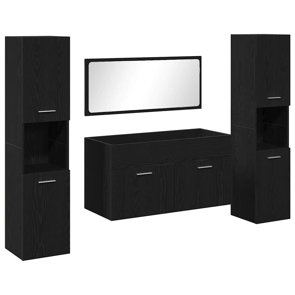 Juego de muebles de baño 4 pcs Roble Negro Madera de ingeniería