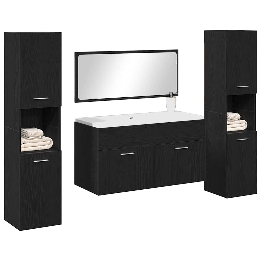 Juego de muebles de baño 4 pcs Roble Negro Madera de ingeniería