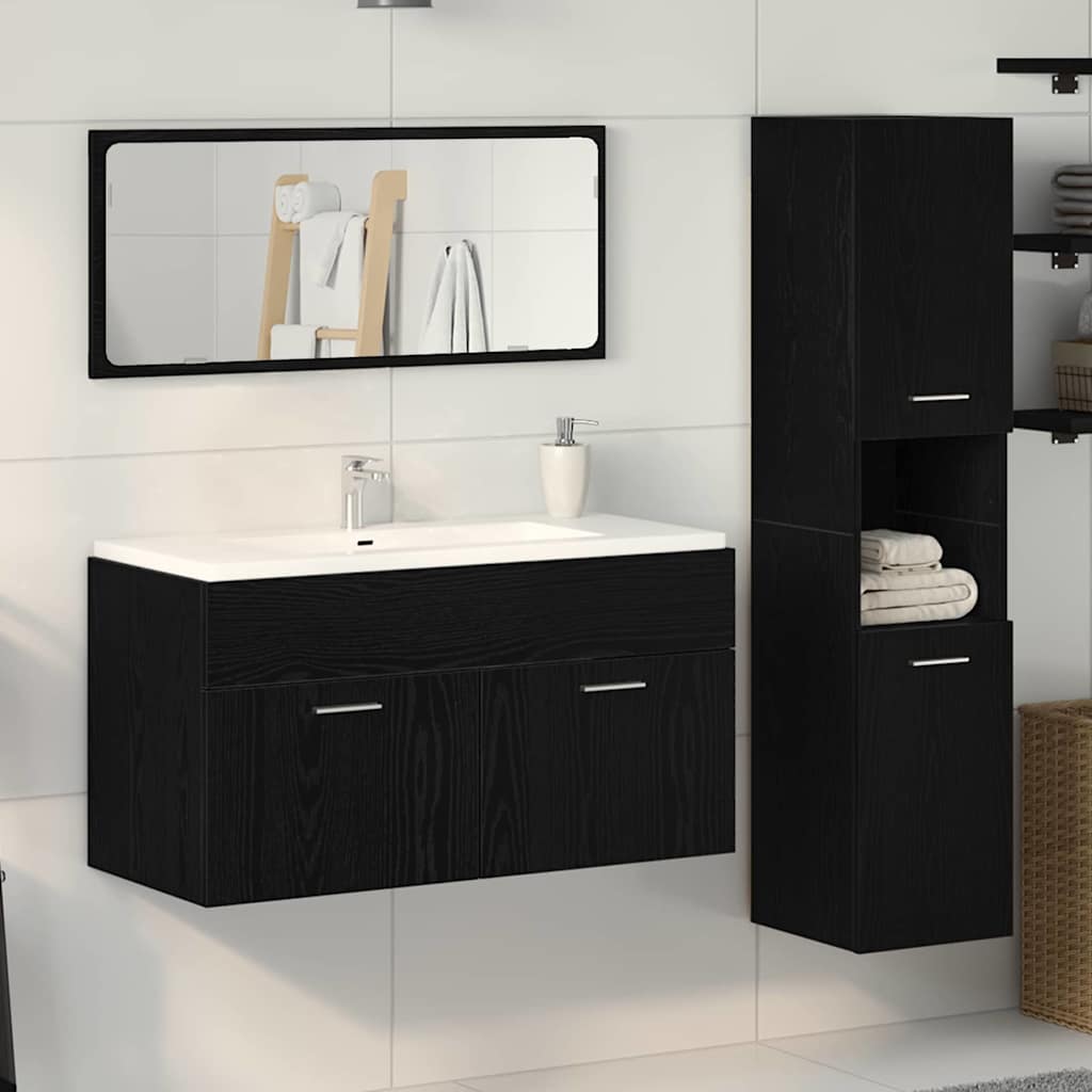 Juego de muebles de baño 3 pcs Roble Negro Madera de ingeniería