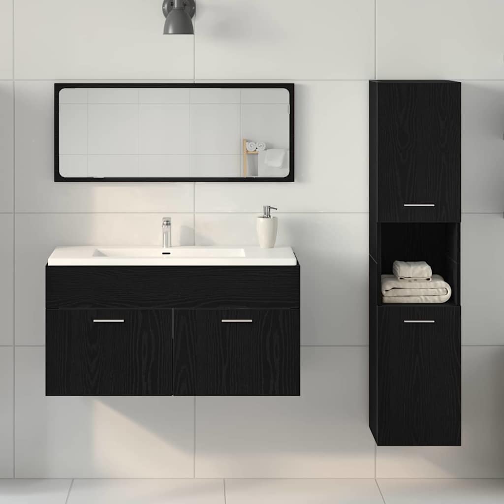 Juego de muebles de baño 3 pcs Roble Negro Madera de ingeniería