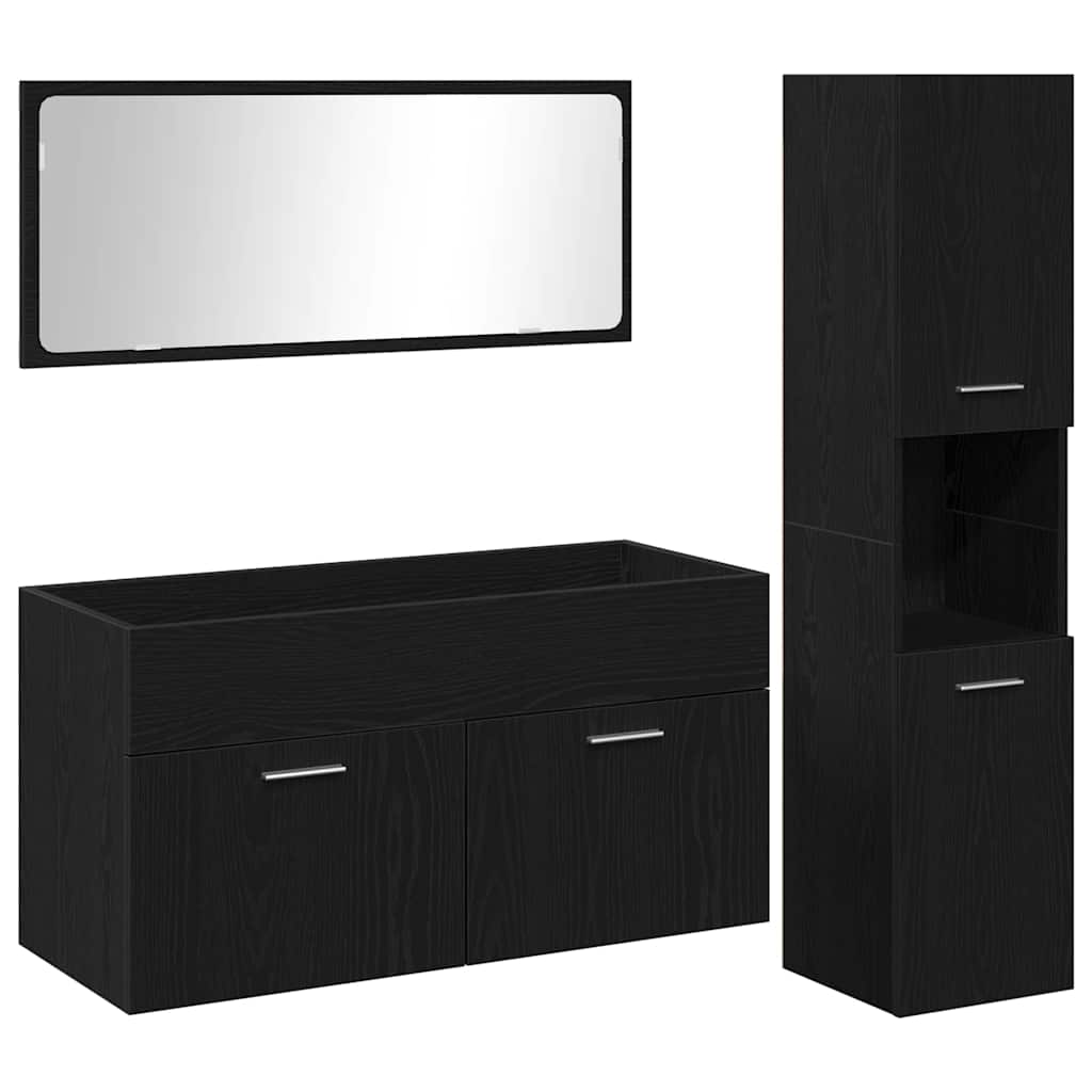 Juego de muebles de baño 3 pcs Roble Negro Madera de ingeniería
