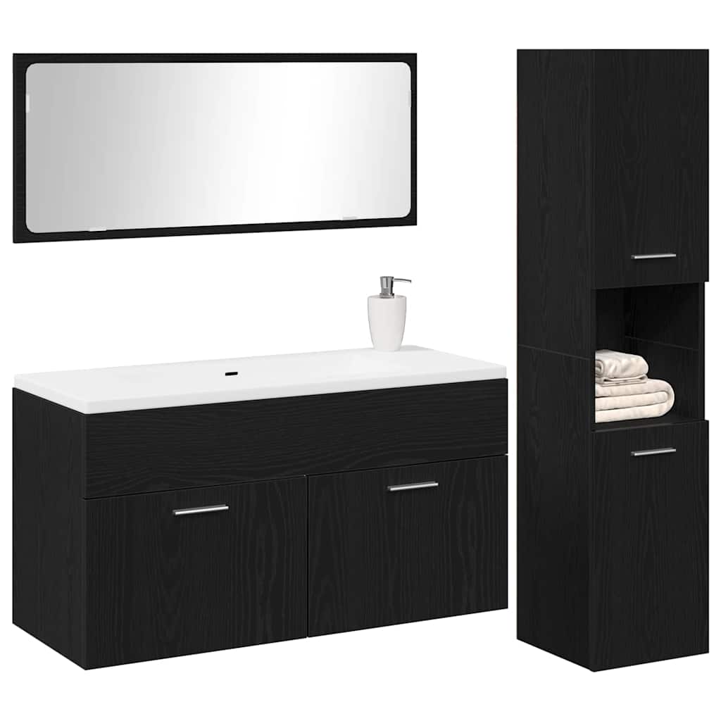 Juego de muebles de baño 3 pcs Roble Negro Madera de ingeniería